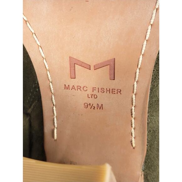 Marc Fisher Suede Fringe Open Toe Booties Women’s 9.5M Army Green Block Heel - Picture 11 of 14